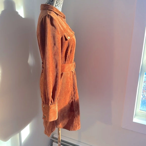 Urban Outfitters Corduroy Burnt Orange Long Sleeve Tie Dress - Picture 6 of 12